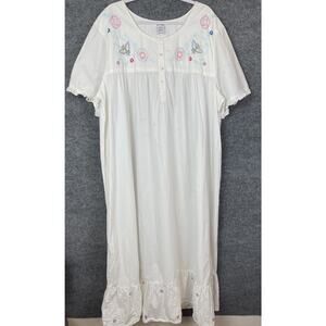 Dreams & Co. Women's Plus Size 4X Long White Embroidered Cotton Gown